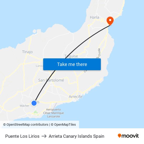 Puente Los Lirios to Arrieta Canary Islands Spain map