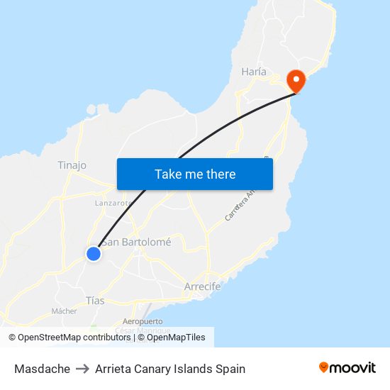 Masdache to Arrieta Canary Islands Spain map