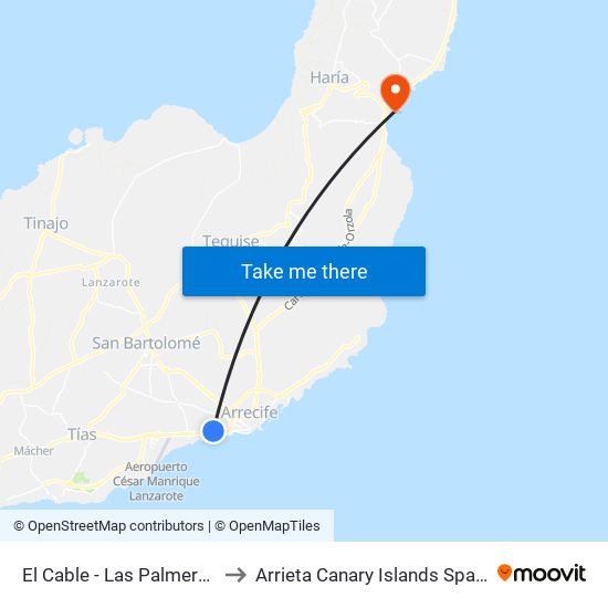 El Cable - Las Palmeras to Arrieta Canary Islands Spain map