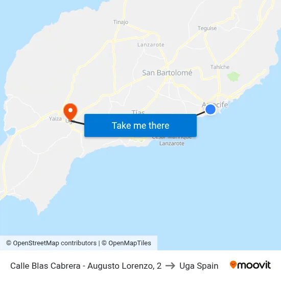Calle Blas Cabrera - Augusto Lorenzo, 2 to Uga Spain map