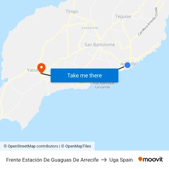Frente Estación De Guaguas De Arrecife to Uga Spain map