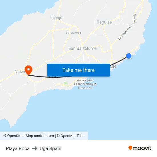 Playa Roca to Uga Spain map