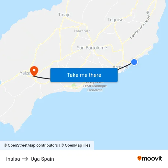 Inalsa to Uga Spain map
