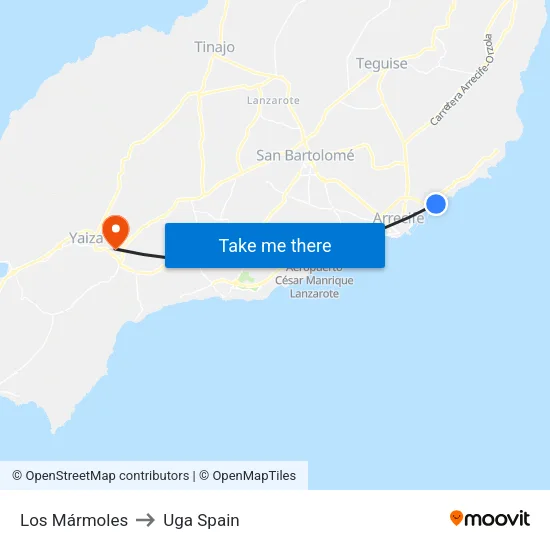 Los Mármoles to Uga Spain map