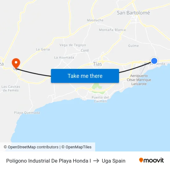 Polígono Industrial De Playa Honda I to Uga Spain map