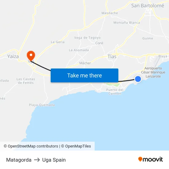 Matagorda to Uga Spain map