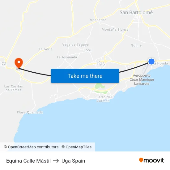 Equina Calle Mástil to Uga Spain map