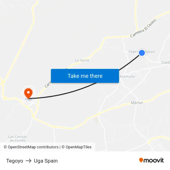 Tegoyo to Uga Spain map