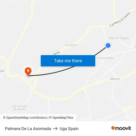 Palmera De La Asomada to Uga Spain map
