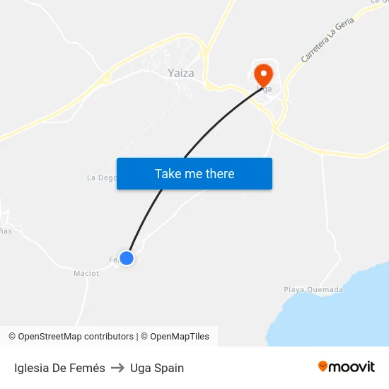 Iglesia De Femés to Uga Spain map
