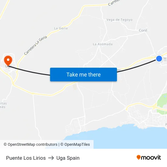 Puente Los Lirios to Uga Spain map