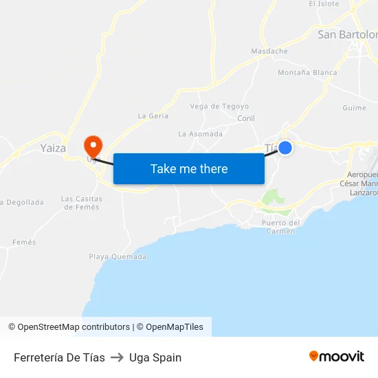 Ferretería De Tías to Uga Spain map