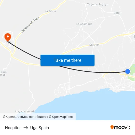 Hospiten to Uga Spain map