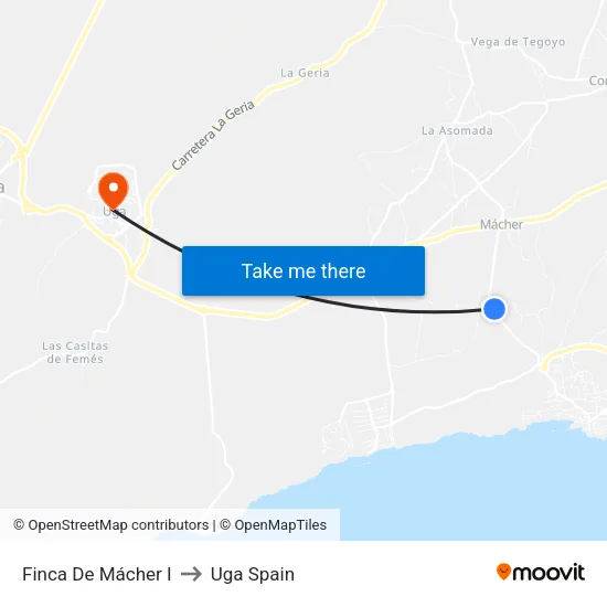Finca De Mácher I to Uga Spain map