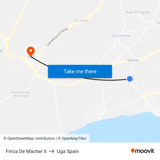 Finca De Mácher II to Uga Spain map