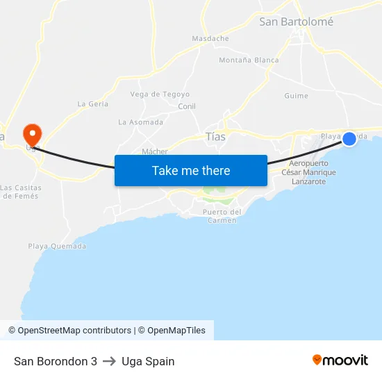 San Borondon 3 to Uga Spain map