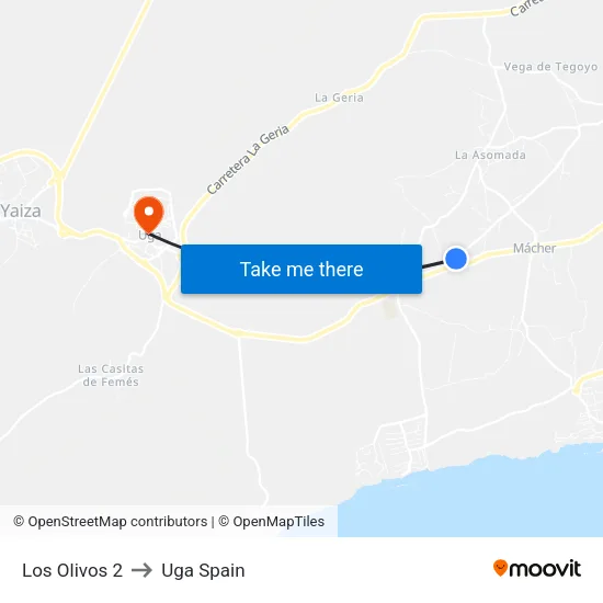 Los Olivos 2 to Uga Spain map