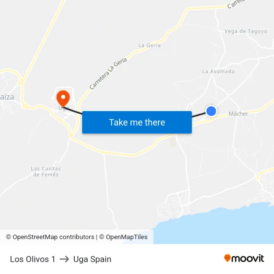 Los Olivos 1 to Uga Spain map