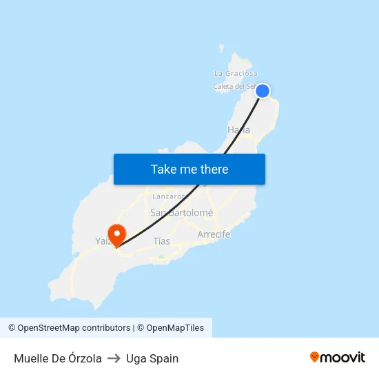Muelle De Órzola to Uga Spain map