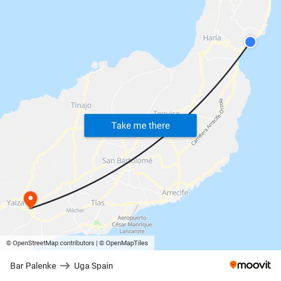 Bar Palenke to Uga Spain map