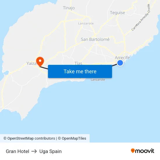 Gran Hotel to Uga Spain map
