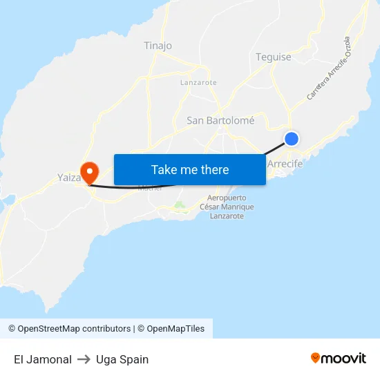 El Jamonal to Uga Spain map