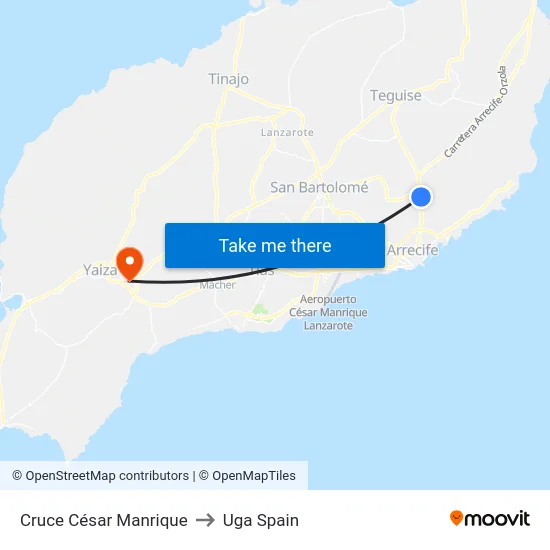 Cruce César Manrique to Uga Spain map