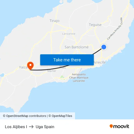 Los Aljibes I to Uga Spain map