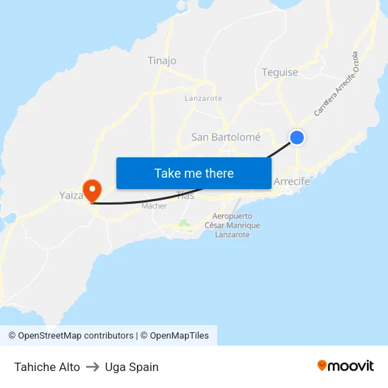 Tahiche Alto to Uga Spain map
