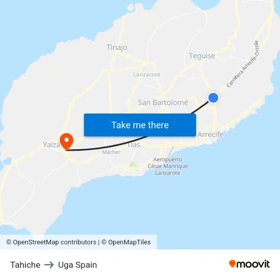 Tahiche to Uga Spain map