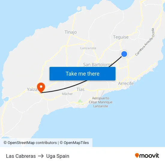 Las Cabreras to Uga Spain map