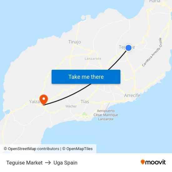 Teguise Market to Uga Spain map