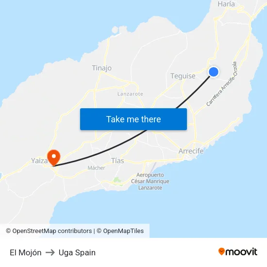 El Mojón to Uga Spain map