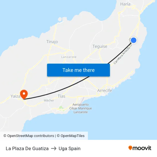 La Plaza De Guatiza to Uga Spain map