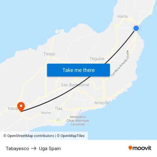 Tabayesco to Uga Spain map
