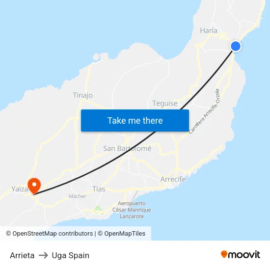 Arrieta to Uga Spain map