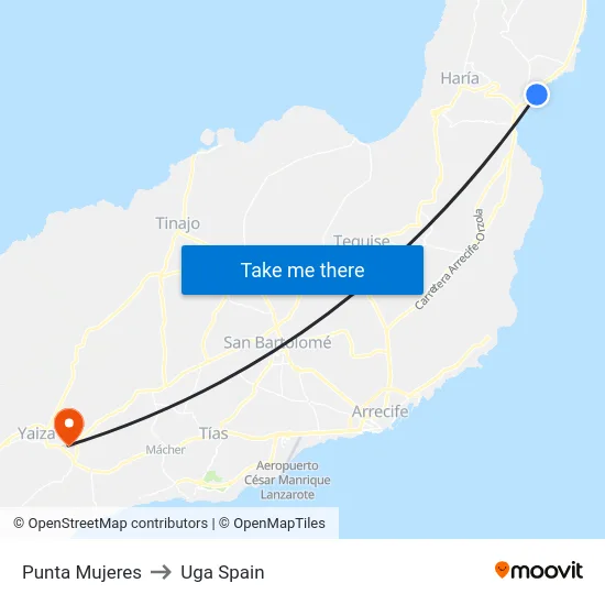 Punta Mujeres to Uga Spain map