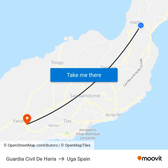 Guardia Civil De Haría to Uga Spain map