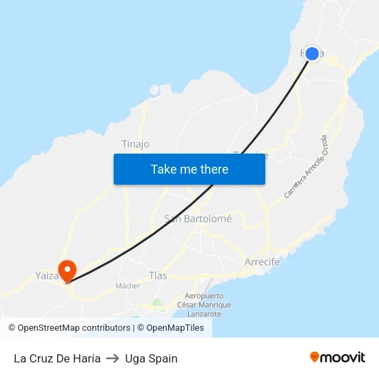 La Cruz De Haría to Uga Spain map