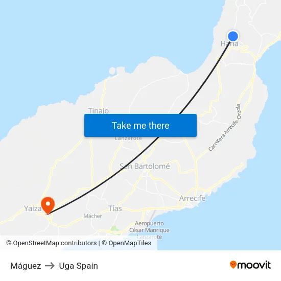 Máguez to Uga Spain map