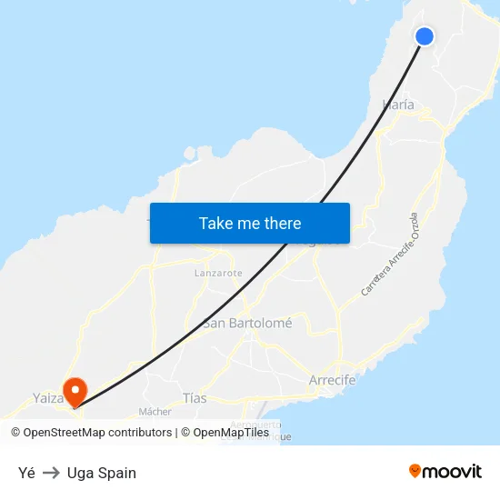 Yé to Uga Spain map