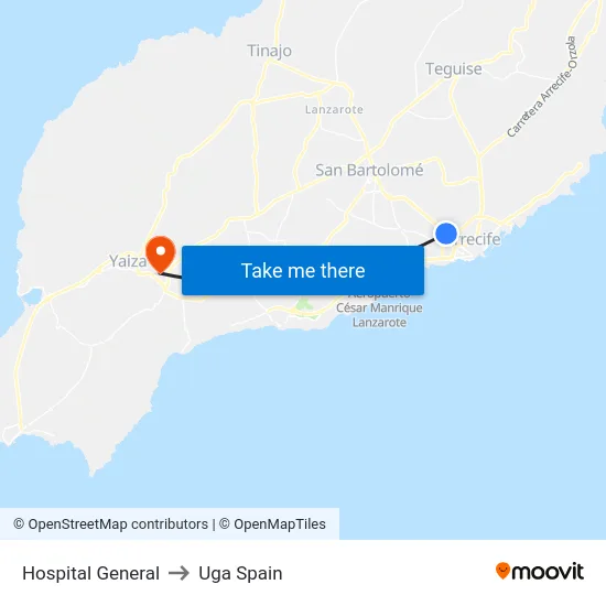 Hospital General to Uga Spain map