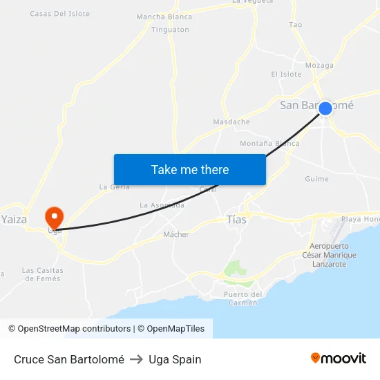 Cruce San Bartolomé to Uga Spain map