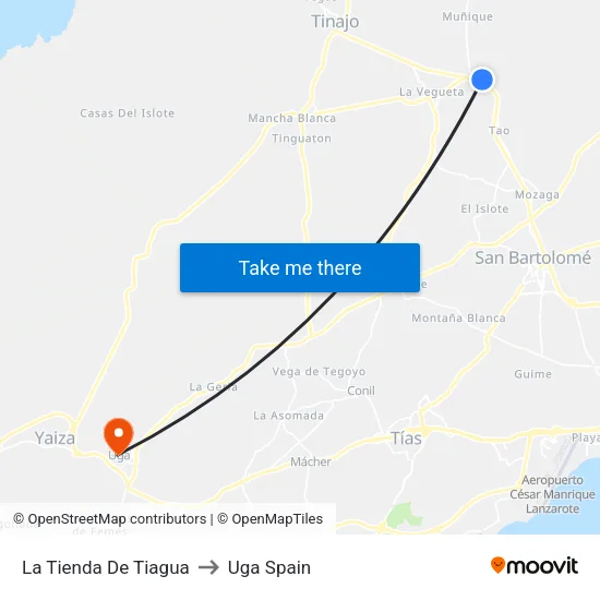 La Tienda De Tiagua to Uga Spain map