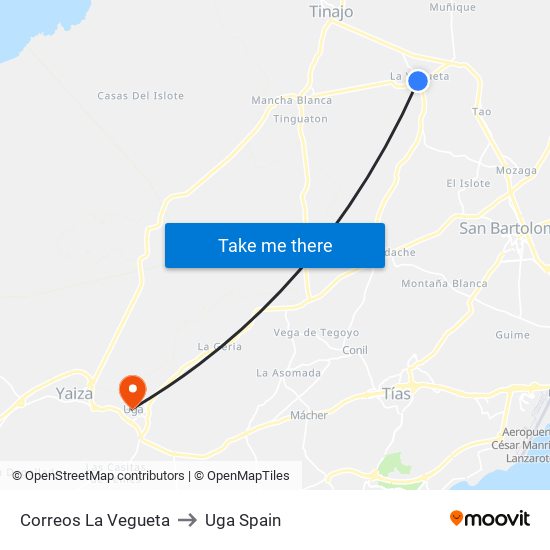 Correos La Vegueta to Uga Spain map