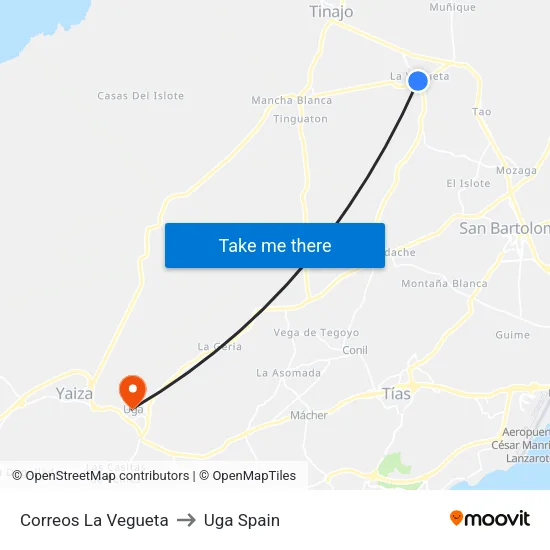 Correos La Vegueta to Uga Spain map
