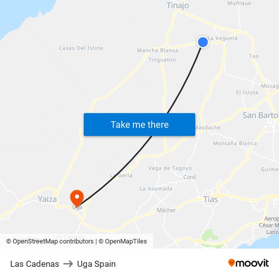 Las Cadenas to Uga Spain map