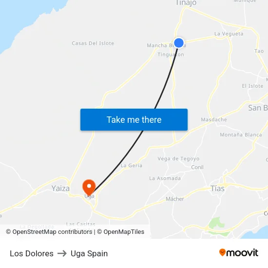 Los Dolores to Uga Spain map