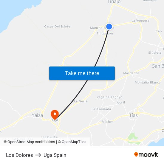 Los Dolores to Uga Spain map