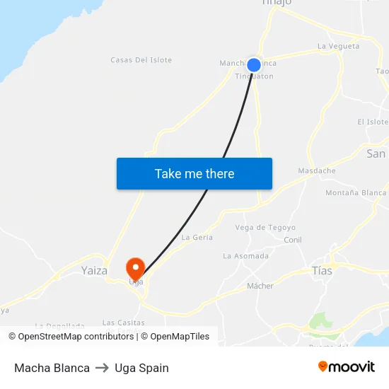 Macha Blanca to Uga Spain map